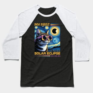 Solar Cat Eclipse, View Totality April 8 2024 Astronomy Cat Baseball T-Shirt